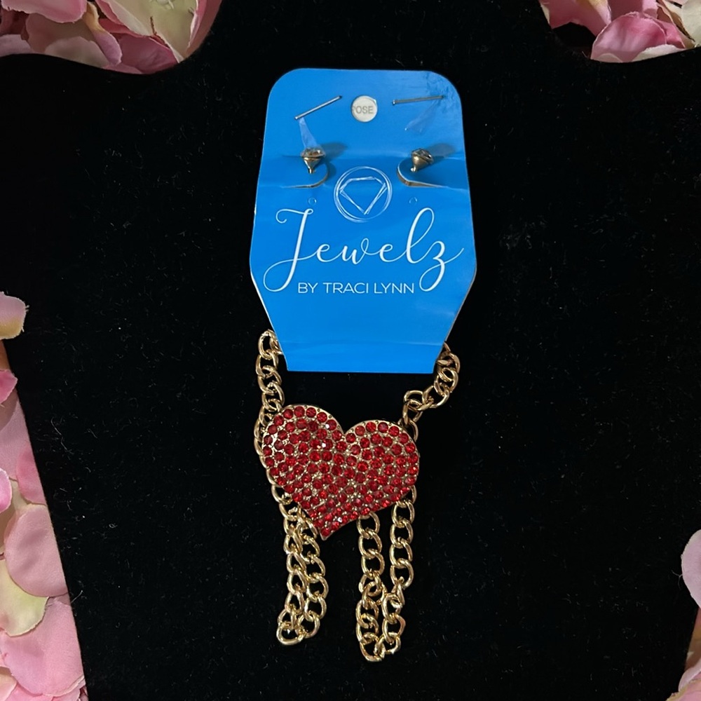 Red Heart Bling Traci Lynn Goldstone Necklace
